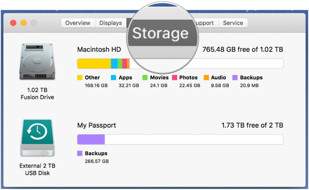 macbook how to check storage